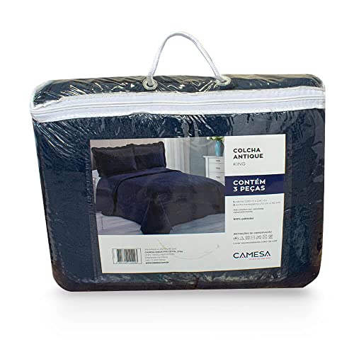 Colcha King Ultrasonic Camesa Antique 03 Peças Marinho