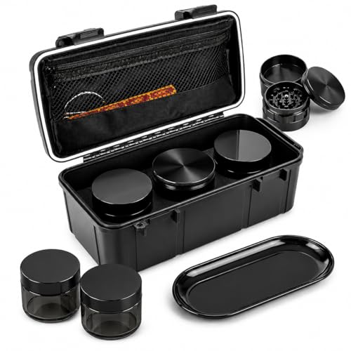 Anverion Smell Proof Bag, Odor Proof & Odorless Stash Box with Grind and Storage Tray, Waterproof Large Travel Storage Case, Home Organizer Container for Men Women, Gift for Women/Men