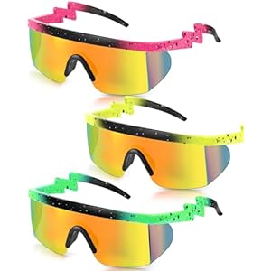 Frienda 3 Pairs Retro Semi Rimless Sunglasses 80s 90s Zigzag Sunglasses Colored Transparent Lens Glasses for Men Women