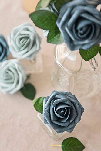 Ling's Moment Roses Artificial Flowers 50Pcs Realistic Dusty Blue Fake Roses W/Stem For Diy Wedding Bouquets Centerpieces Floral Arrangements Decorations #TOP3