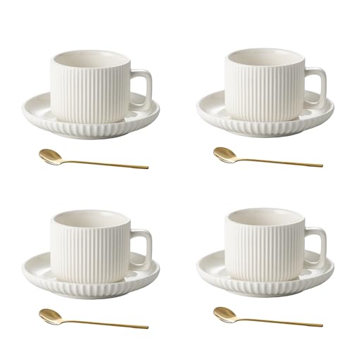 4-Piece White Ceramic Espresso Cups Set