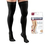 Truform 30-40 mmHg Compression Stockings for Men and Women, Thigh High Length, Dot-Top, Closed Toe, Black, Medium