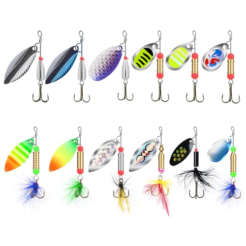 TRUSCEND Well-Made Rooster Tail Fishing Lures with Flash Copper Body and Blade, Two-Way Spinning Spoons System Fishing Spinners for Jigging, Freshwater Crappie Jigs, Blade Bait for Bass Trout Walleye