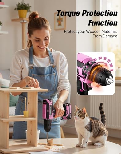 VIWKO Cordless Drill, 20V Electric Combi Drill Set, 25+1 Torque 370 in-lb Power Drills, Electric Screwdriver with 56PCS Accessories LED Light, 2.0Ah Battery Hand Drills Driver for Home Repair DIY Gift - Image 6