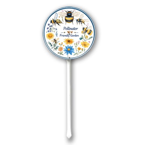 Geroclonup Cartello da giardino adatto agli impollinatori, cartello da giardino con paletto, in alluminio, antiruggine, resistente allo sbiadimento, decorazione per prato per esterni, 23,4 x 23,4 cm