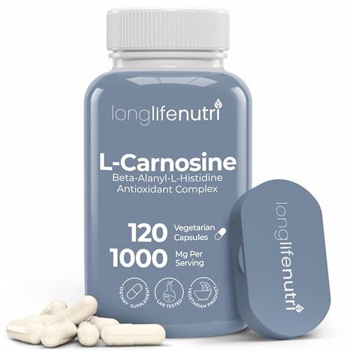 LongLifeNutri L-Carnosine 1000mg - Beta-Alanyl-L-Histidine Supplement for Cellular Energy & Brain Clarity 120 Vegetarian Capsules 2-Month Supply GMP Certified Made in USA