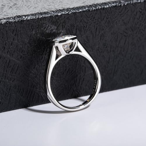 Moissanite Engagement Rings, 1/2/3 CT Bezel Setting Round Lab Created Diamond Solitaire Promise Rings in 14K White Gold Plated Sterling Silver, Anniversary Rings for Women3