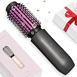 Mini Cordless Curling Iron Brush, Portable Hair Straightening Brush, Cordless Hair Curler Anti-Frizz with Negative Ions, 3-in-1 Crimper Hair Tool, Rechargeable Wave Curling Wand - Night Purple