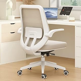 Hbada Office Chair Task Desk Chair Swivel Home Comfort Chairs with Flip-up Arms and Adjustable Height, White