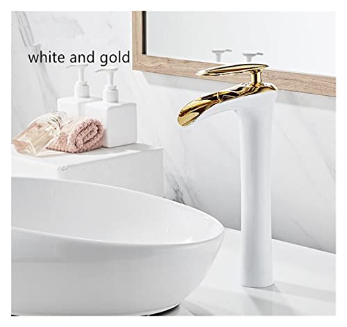 Robinet cascade pour évier et vasque design blanc or ambiance spa - 6