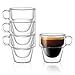 Stoiva Double Wall Insulated Espresso Glass Cups - 5 oz. (150 ml) Espresso Shot Glass Cup with Handle - Stackable Thermal Clear Glass Cups, Ideal Fit for Espresso Machine and Coffee Maker - Set of 4