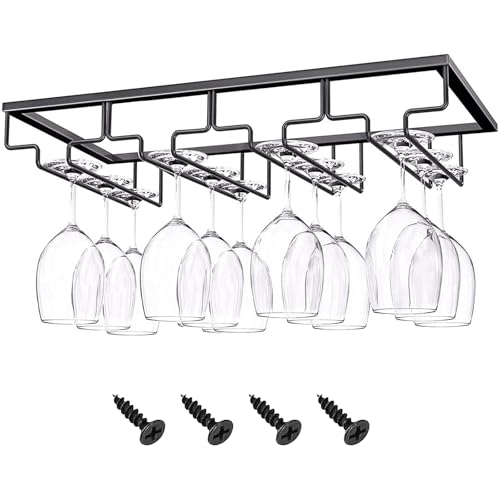 Support à Verre à Vin, Porte-verres à vin en métal, Porte-Verres à Pied Suspendu Support, Porte-Verres, avec Vis de Montage, 4 Rangées de Grande...