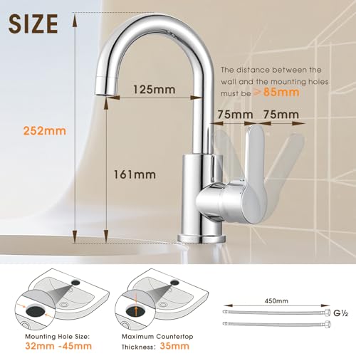 Mitigeur d'évier de salle de bain chromé Hapilife au design en acier durable