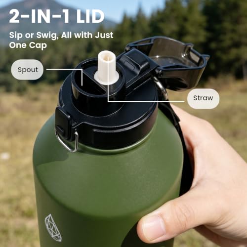Image of 64 oz Insulated Water Bottle with 2‑in‑1 Pop‑Up Straw & Spout Lid
