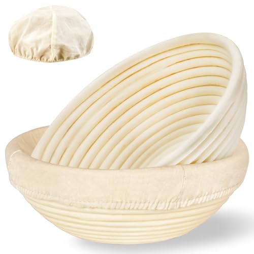 Banneton Bread Proofing Basket: 2-Pack Handcrafted Natural Rattan 9" Round with Breathable Linen Liner - Sourdough Dough Rising Tools for Handmade Baker's