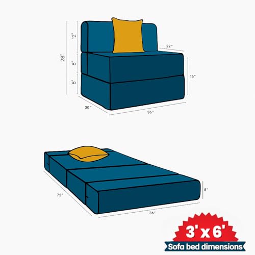 Image of CELLBELL Comfy Sofa Cum Bed 3x6 Feet | Foldable Dual Use Couch Bed with Soft Cushions, Washable Fabric & Sturdy Frame | Space Saving Modern Design for Living Room, Bedroom & Guest Use (Teal)