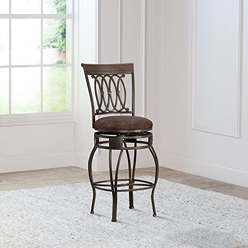 Hillsdale Montello 28-Inch Swivel Counter Stool, Old Steel Finish with Faux Brown Leather