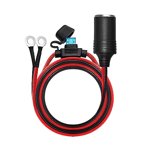 Chanzon 12/24V Power Supply Car Plug Outlet - 3FT/6FT UL 16AWG Cable with 15A Fuse - Heavy Duty DC Cigarette Lighter Socket Extension with Perforated Terminal Direct Battery Type