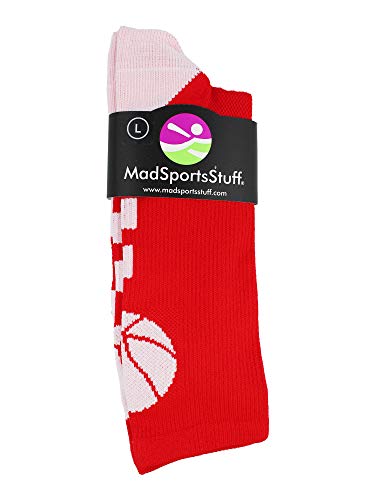 Madsportsstuff Basketball Logo Athletic Crew Socks, Small - Scarlet/White #TOP2