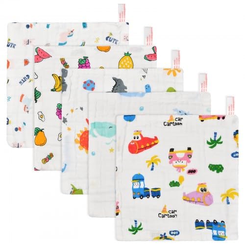 Muselinas Bebe Algodon Set, 5 Unidades Mantas Bebé Muselina Paños Suaves, Facial Infantil Toallas Gasa Baño, Baby Face Towel 6 Layers para Recién Nacidos, Pieles Sensibles
