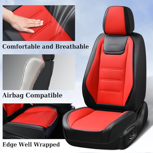 Image of Coverado Car Seat Covers Full Set, Seat Covers for Cars, Front Seat Covers and Back Seat Cover Waterproof Leather Automotive Seat Cover, Universal Car Interior Protectors Cushion for Most Cars