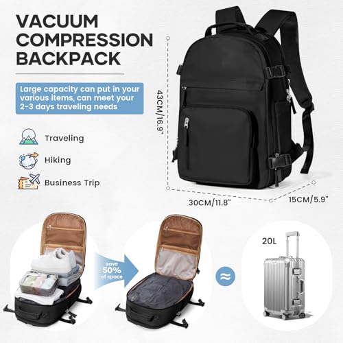 Image of Vacuum Backpack Travel With Pump for Women Men Carry on Backpack Luggage Flight Approved Personal item Travel Bag