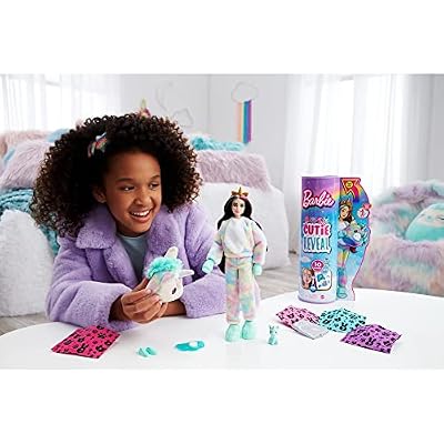 Barbie Cutie Reveal Doll, Fantasy Series Unicorn Plush Costume, 10 Surprises Including Mini Pet & Color Change