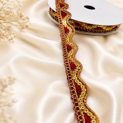 Image of Designer Golden Wave Lace Border for Blouse Saree Dupatta Lehenga Craft Decoration and Ethnic Sewing Accessories (RM-LACE49-2)