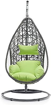Fit4home Rattan Hanging Chair with Stand and Cushion, Garden Swing Egg Chair, Indoor Outdoor Patio Furniture (Grey)
