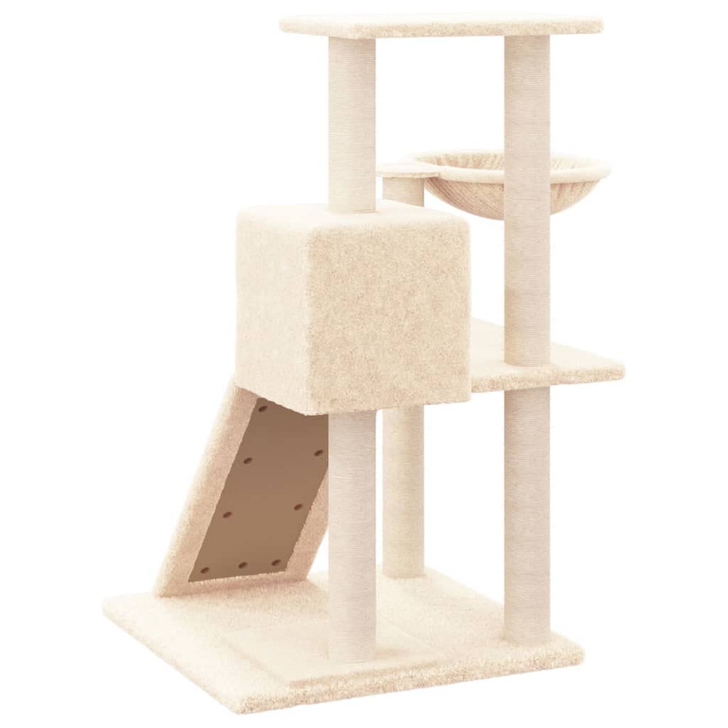 Árbol rascador con columnas de sisal y hamaca, color crema, 82 cm | Torre de escalada para gatos compacta para el salón con cueva, hueco para tumbarse y resistente posibilidad de arañazos.