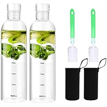 Glass Drinking Water Bottles,With Time Marker,Non-slip Sleeve And seal Lids, Drink Water Bottle 17 Oz,Suitable for office, Car, home, travel Hiking, fitness, as a gift, etc 500ML2PCS