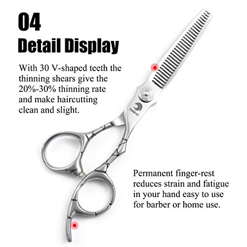 TIJERAS 6.0” Professional Thinning&Straight Hair Cutting Shear Set Japan 440C Steel Dry Cutting Scissors Sharp 20%-30% Cutting Rate for Stylists - Thumbnail 6