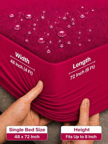 Image of Waterproof Mattress Protector 6x6.5 Feet (72x78) | Elastic Fitted Bedsheet | Soft & Durable Gadda Cover Dustproof By Bharat Griha BG16 (Maroon, Single 48x72 inch (4x6ft), Mattress Cover)