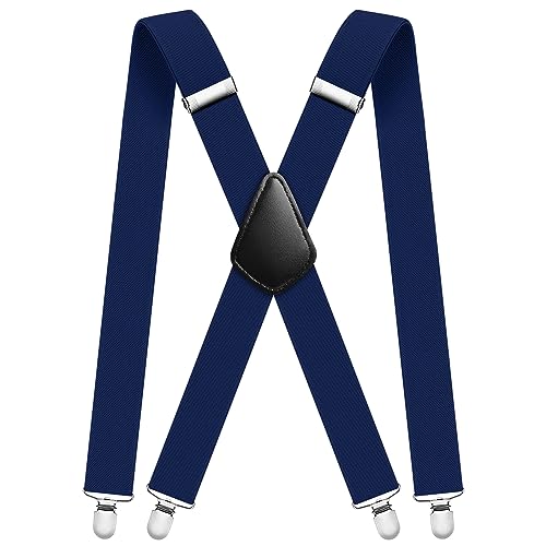 Aomig Hosenträger für Herren, Extra Stark Breit 3,5 Cm mit Starken 4 Metall Clips, Einstellbar und Elastisch, Einheitsgröße für Männer und Damen, X Style (Blau)