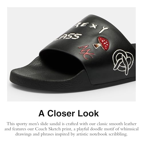 Coach Men's Slide Sandal with Sketch Print Platform, Charcoal/Black, 134