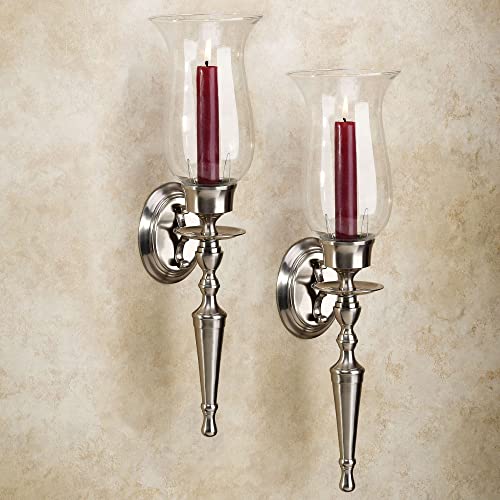 Touch Of Class Arika Wall Sconce Pair - Old-Fashioned Lighting - Solid Brass - Satin Nickel Finish - Sconces Wall Lighting - Glass Candle Hurricane - Taper Candle Sconce - Victorian Decor #TOP11