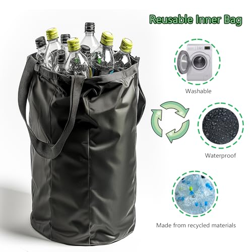 Image of Removeable Reusable Inner Bag for 26 Gallon 100L Recycle Bin Made from recycled plastic bottles, environmentally friendly and sturdy, for recycling Bottle Can Glass Waste Plastice Stickers, Black
