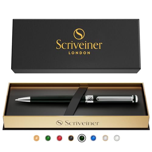 Image of Scriveiner BlackGreen Ballpoint Pen - Black Green Luxury Pen, Chrome Finish, Schmidt Black Refill, Best Ball Pen Gift Set for Men & Women, Professional Executive Office, Nice Designer Pen