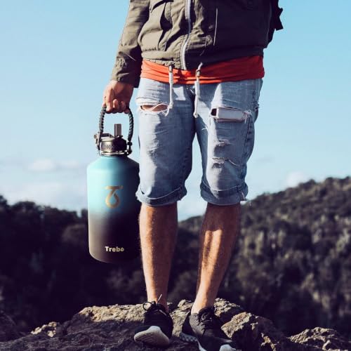 Trebo 3.8 L Edelstahl Trinkflasche Isoliert mit Paracord-Griff & 3 Deckeln – Ansicht 4
