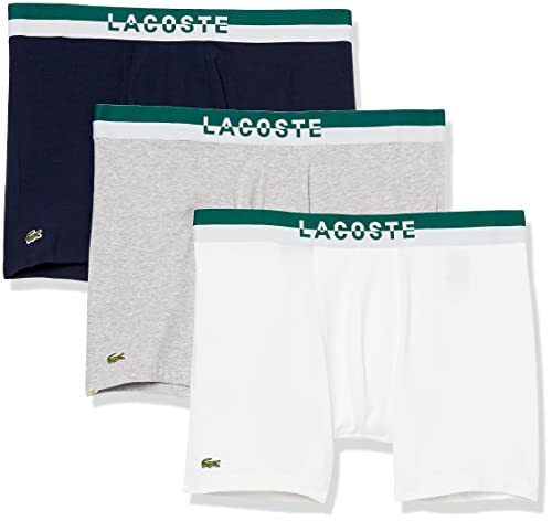 Lacoste mens Casual Lifestyle 3 Pack Cotton Stretch Boxer Briefs, Navy Blue/White-silver Chine-swing, Large US