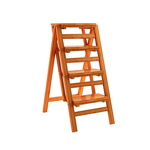 Taburete de madera multifuncional con acabado natural y 4 escalones integrados 2