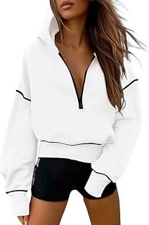 Women's Half Zip Cropped Hoodie Long Sleeve Pullover Sweatshirt Trendy Autumn Fashion