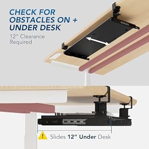 AX WABER Keyboard Tray Under Desk Pull Out with Extra Sturdy Adjustable C Clamp Mount System, 27.3 (32.5 inch Including Clamps) x 11 Inch Slide-Out Platform Computer Drawer for Typing, Black, AX01WB01 — photo 6 of 6