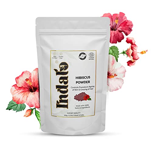 Indalo Hibiscus Flower Powder, Organic Hibiscus Rosa-Sinensis for Hair & Skin Care, Exfoliates the Dead Skin Cells, Prevents Premature Greying, Cruelty-Free & Vegan | Hibiscus powder (100gm)