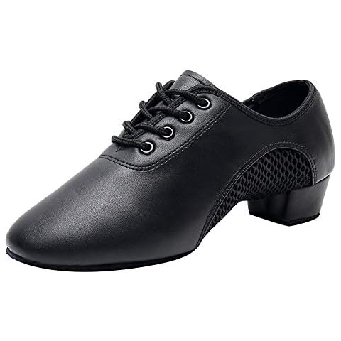 YKXLM Standard Closed Toe Ballroom Dance Shoes Lace Up Women Practice Latin Dance Shoes Salsa Performance Teaching Shoes,Model MF2801GW Suede Sole, 5 UK Cover