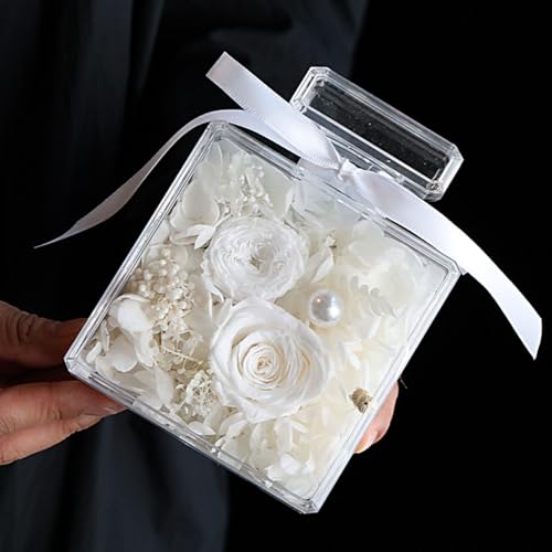 [Ellniges]【フラワーギフト】【永生花】香水瓶型ローズアレンジ, 無香料・水不要, ・結婚記念日・退職祝い, 妻・母・彼女へ 薄いピンク [3]