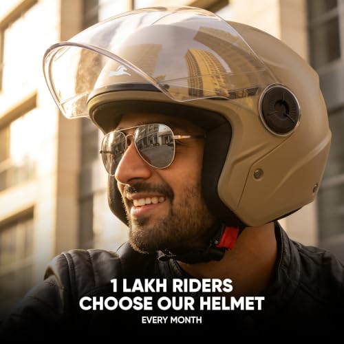 Image of TVS ACE ISI Certified Open face Unisex Helmet with Full Coverage Visor Available in 8 Colors | Lightweight Comfort-Fit Microfiber Liner Equipped with Quick Release Chin Strap