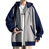 [Fasshonrida] ジップパーカー メンズ 秋服 フルジップ ラグランぱーかー 大きいサイズ 上着 かっこいい ジップアップパーカー フード付き トレーナー ZIP ライトアウター オシャレ 服 配色切替 秋 冬 春 gray L