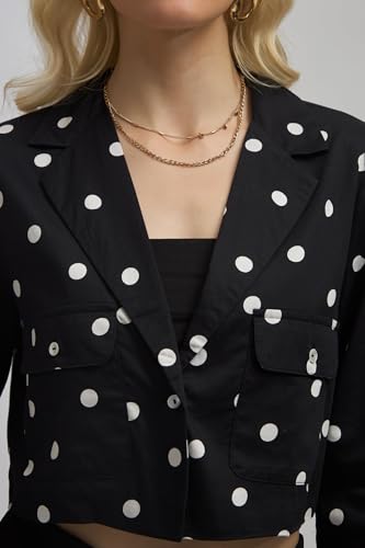 Image of VIRGIO Women's Polka Dot Crop Blazer - 100% Cotton Tailored Fit Cropped Jacket, Lightweight Breathable Cotton Blazer for Women, Casual Wear, Office Wear, Stylish Layering Piece