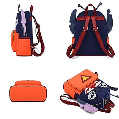 Fengjinruhua Cute Stitch School Bag Big Ear Boy Girl Cartoon School Travel Backpack (Blue Orange Medium) #TOP1